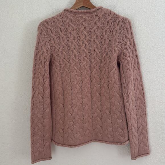 Tory Burch Cashmere Dusty Pink Cable Knit Fisherman Sweater Size Small - Picture 6 of 8